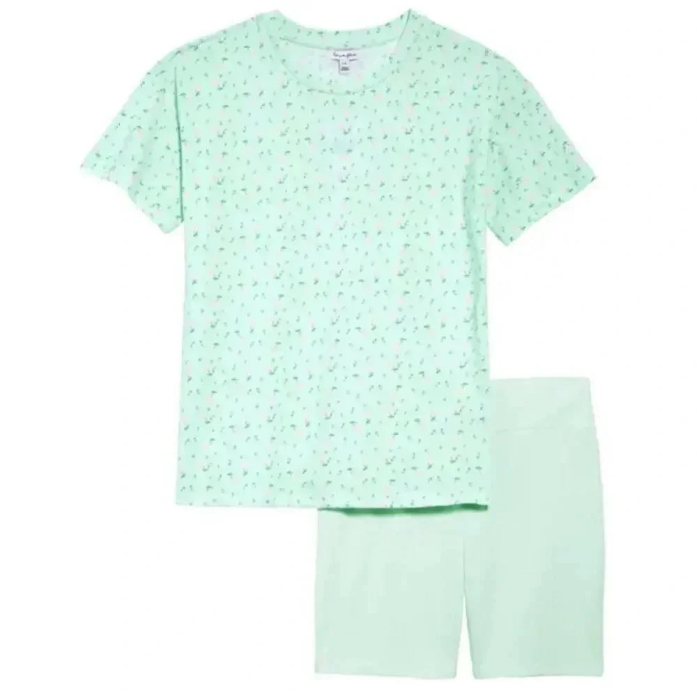 Love Fire Mint Oversized Tee & Shorts Floral Set S